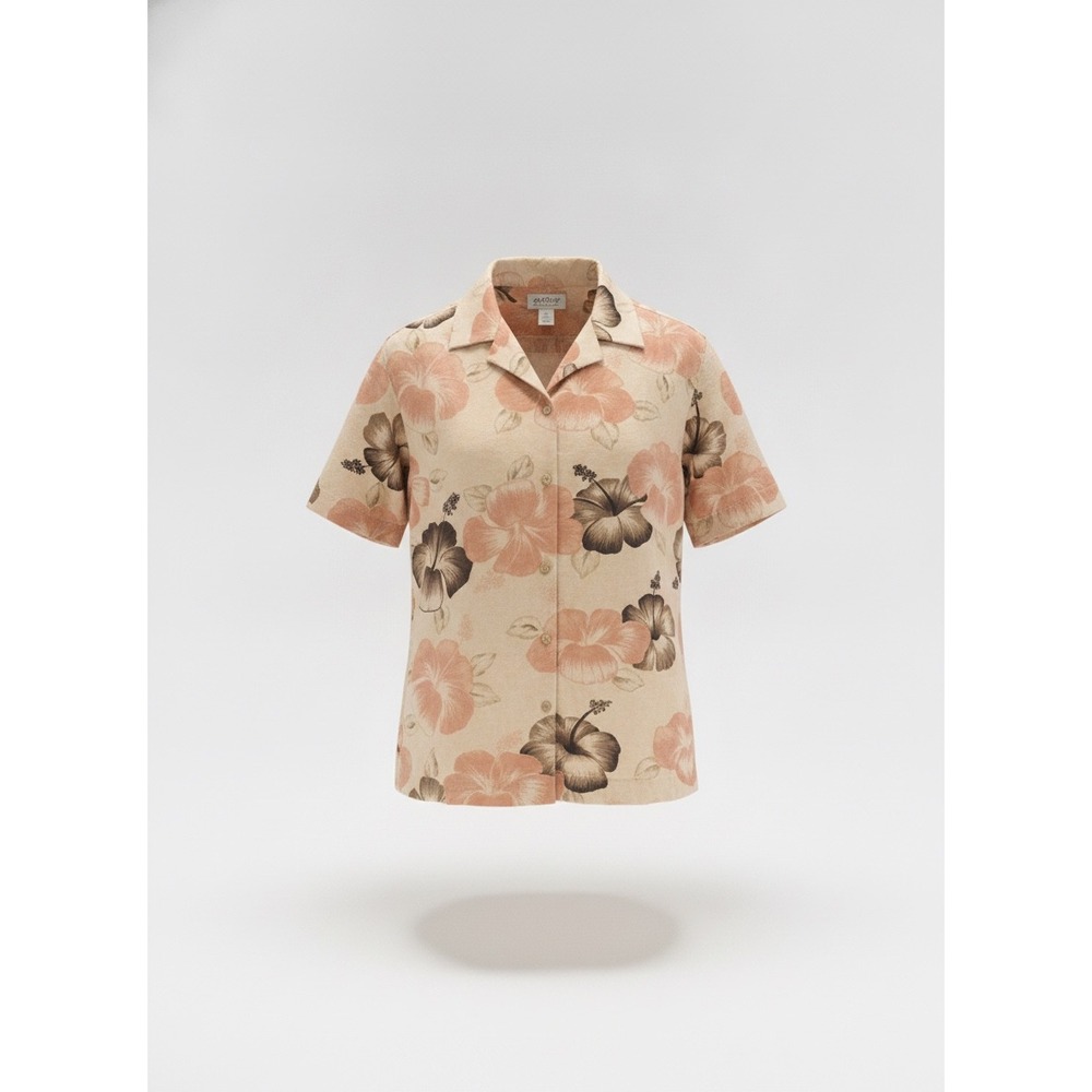 Tommy Bahama Mens Silk Hibiscus Floral Button Down Shirt Cream Coral Size M